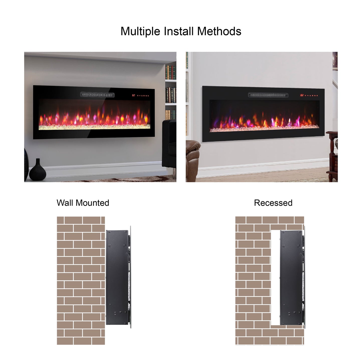 36" Electric Fireplace Heater Insert, Recessed and Wall Mounted Electric Fireplace, ETL Certification Remote Control Electric Fireplace Insert with Adjustable Color