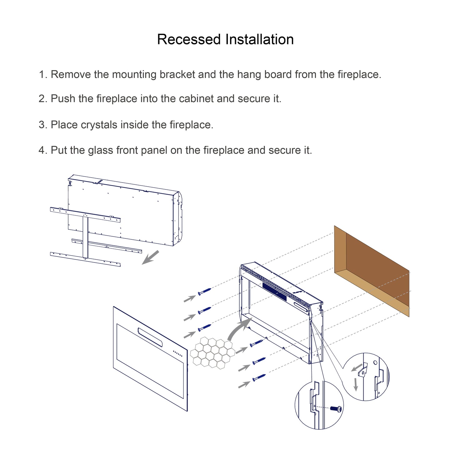 36" Electric Fireplace Heater Insert, Recessed and Wall Mounted Electric Fireplace, ETL Certification Remote Control Electric Fireplace Insert with Adjustable Color