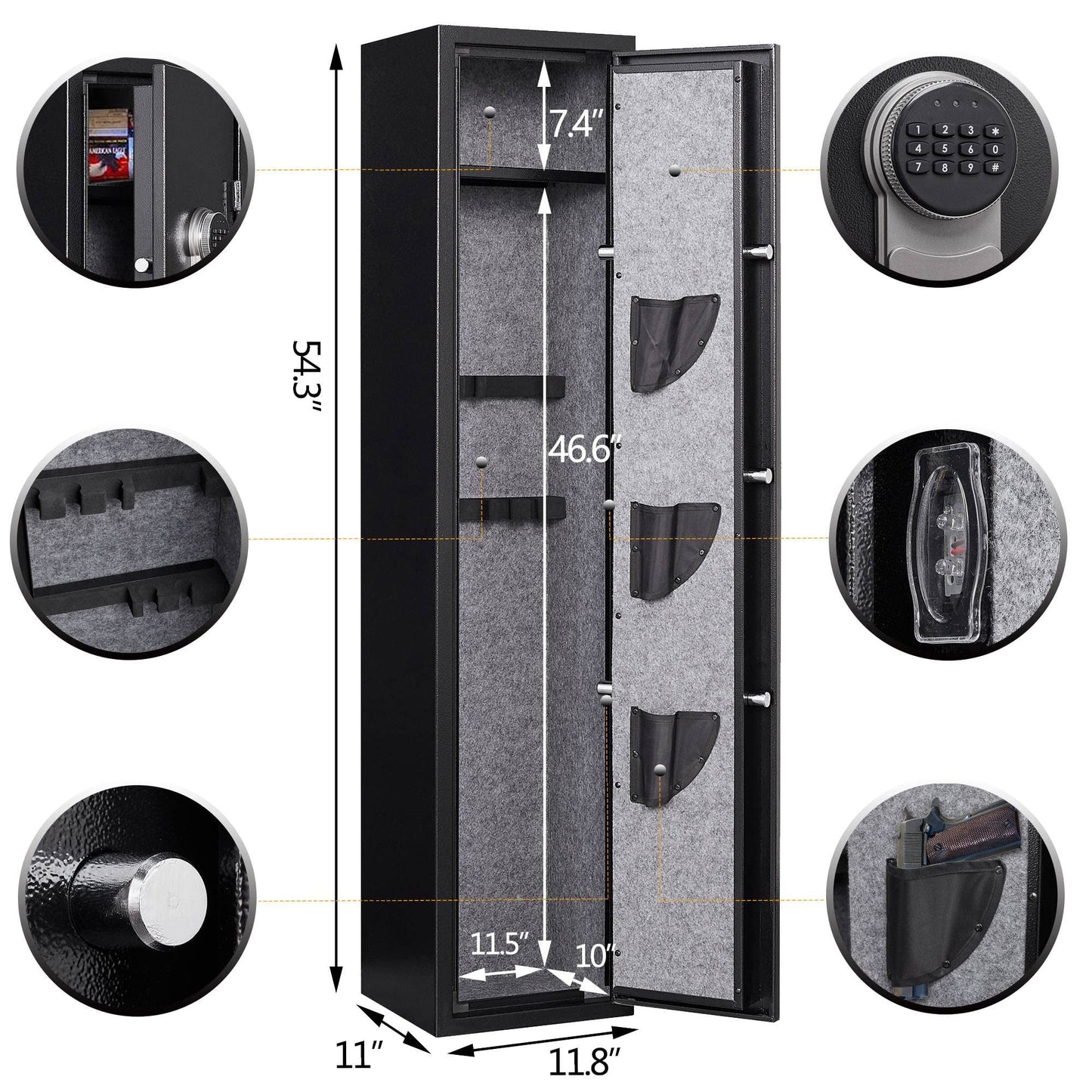 Gun Safe for Home Rifles and Pistols, 3-5 Gun Electronic Digital Gun Security Cabinet, Rifle Safe & Cabinets