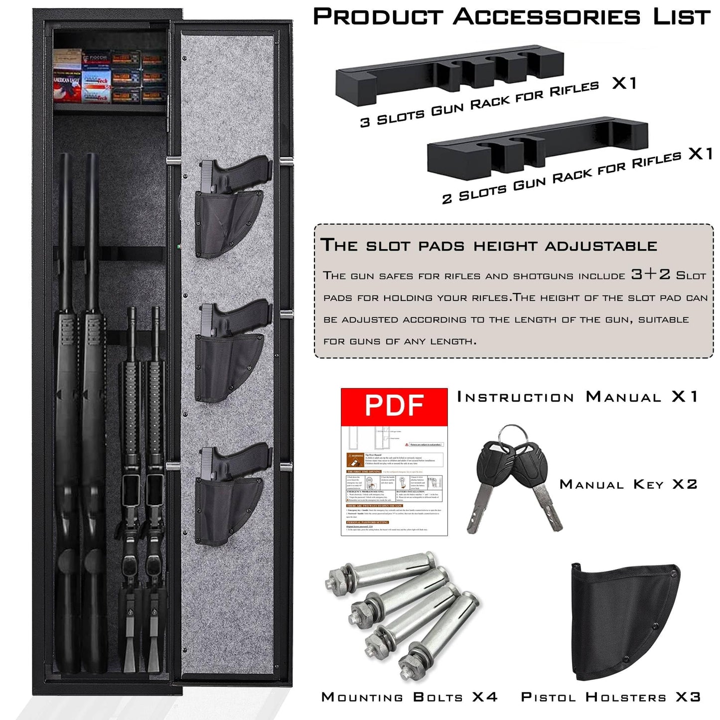 Gun Safe for Home Rifles and Pistols, 3-5 Gun Electronic Digital Gun Security Cabinet, Rifle Safe & Cabinets