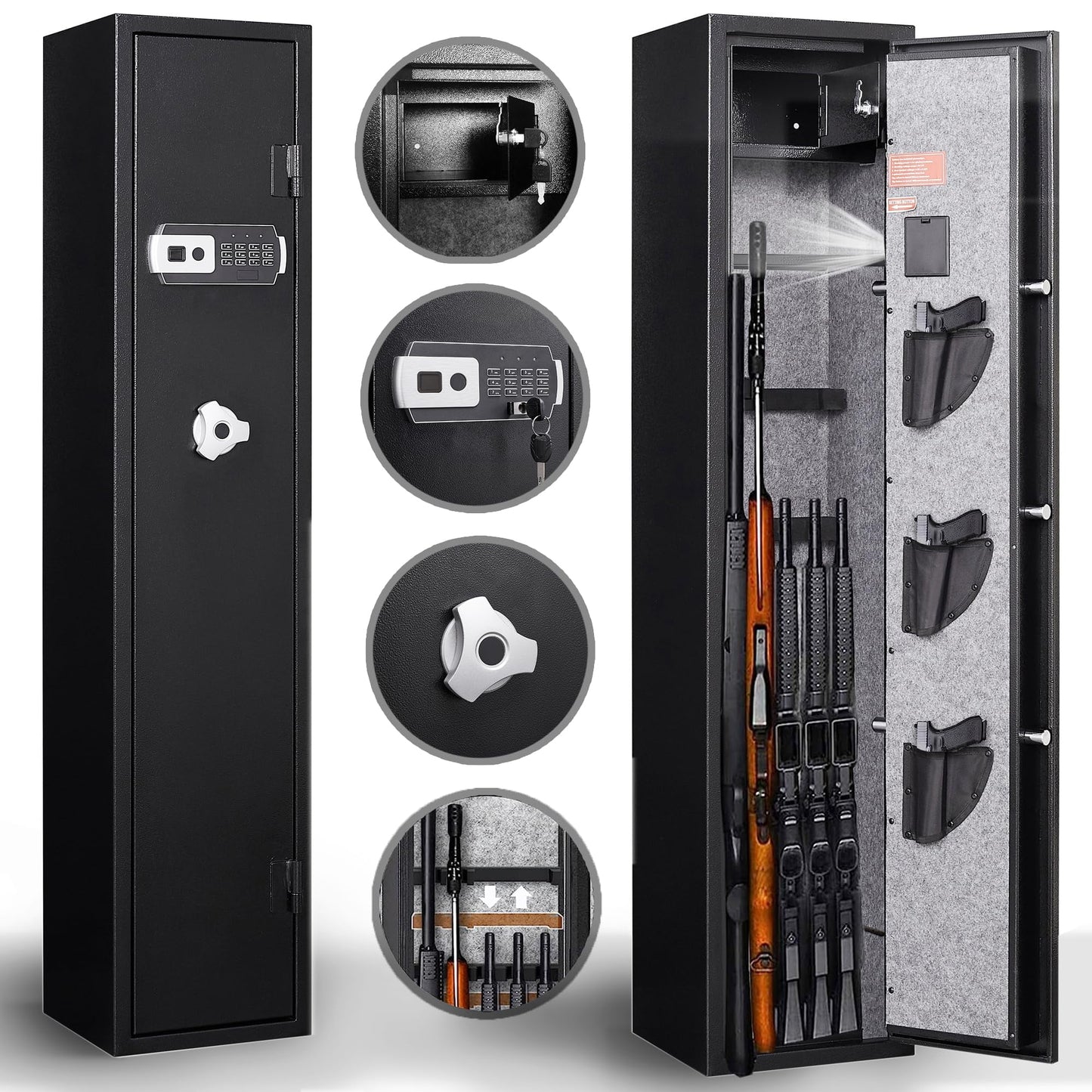 Gun Safe for Home Rifles and Pistols, 3-5 Gun Electronic Digital Gun Security Cabinet, Rifle Safe & Cabinets