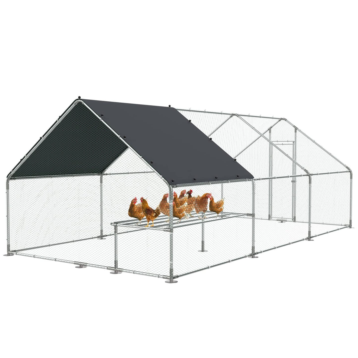 9.8' X 19.7' X 6.6' Walk In Chicken Run Coop, Galvanized Metal Chicken Kennel Poultry Cage, Outdoor Backyard Farm Covered Chicken Cage for Rabbits Ducks Cats