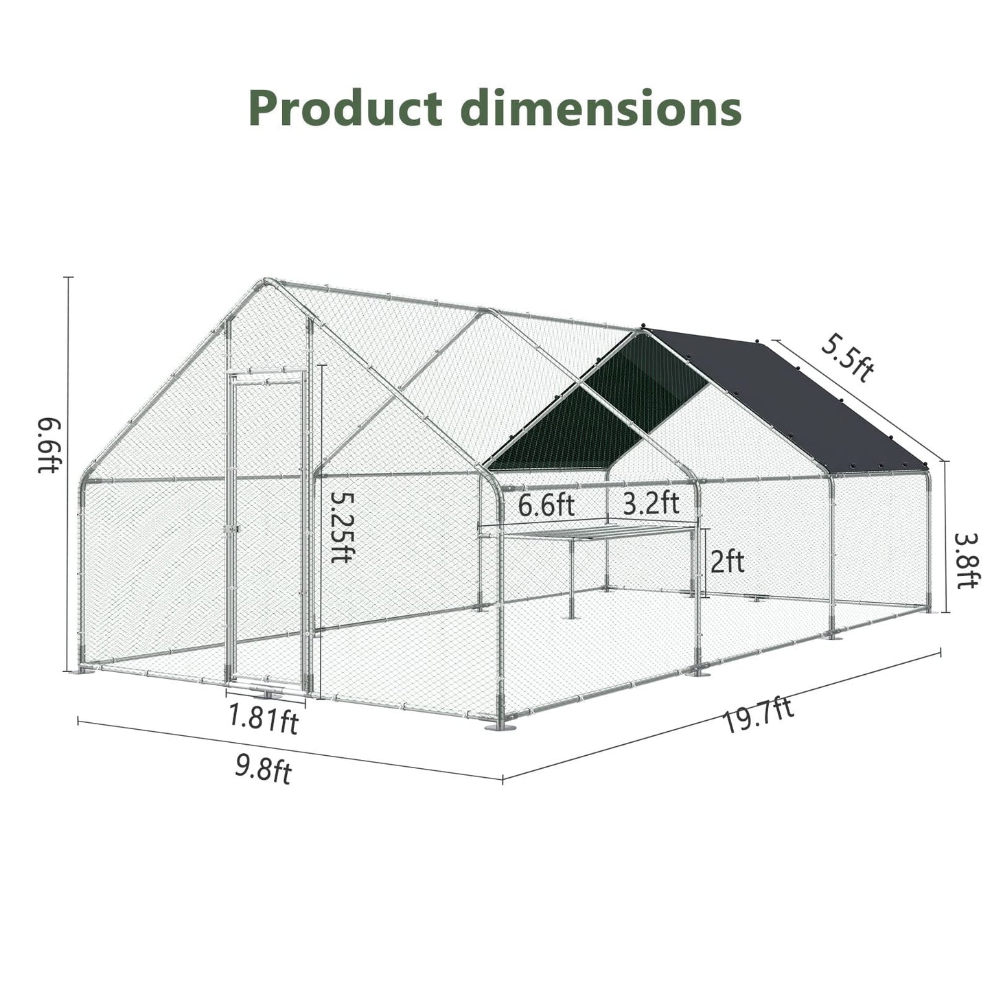 9.8' X 19.7' X 6.6' Walk In Chicken Run Coop, Galvanized Metal Chicken Kennel Poultry Cage, Outdoor Backyard Farm Covered Chicken Cage for Rabbits Ducks Cats