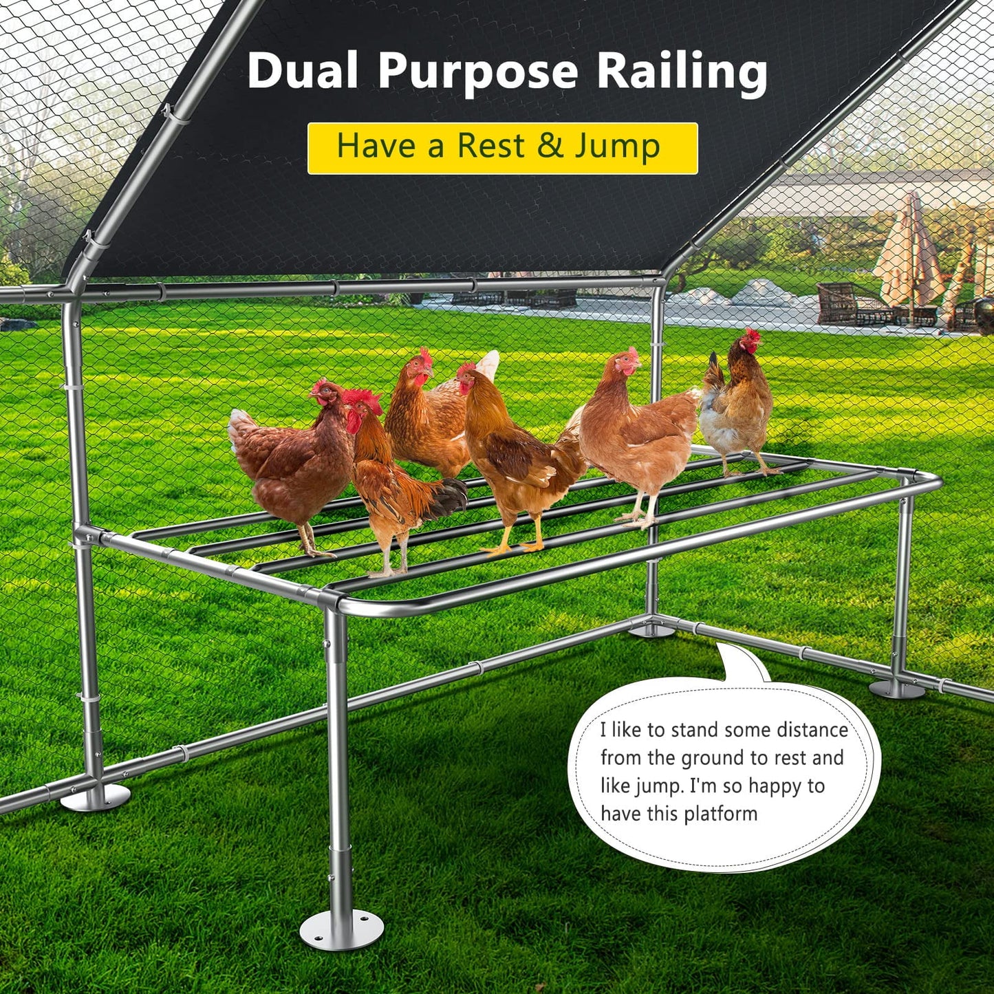 9.8' X 19.7' X 6.6' Walk In Chicken Run Coop, Galvanized Metal Chicken Kennel Poultry Cage, Outdoor Backyard Farm Covered Chicken Cage for Rabbits Ducks Cats