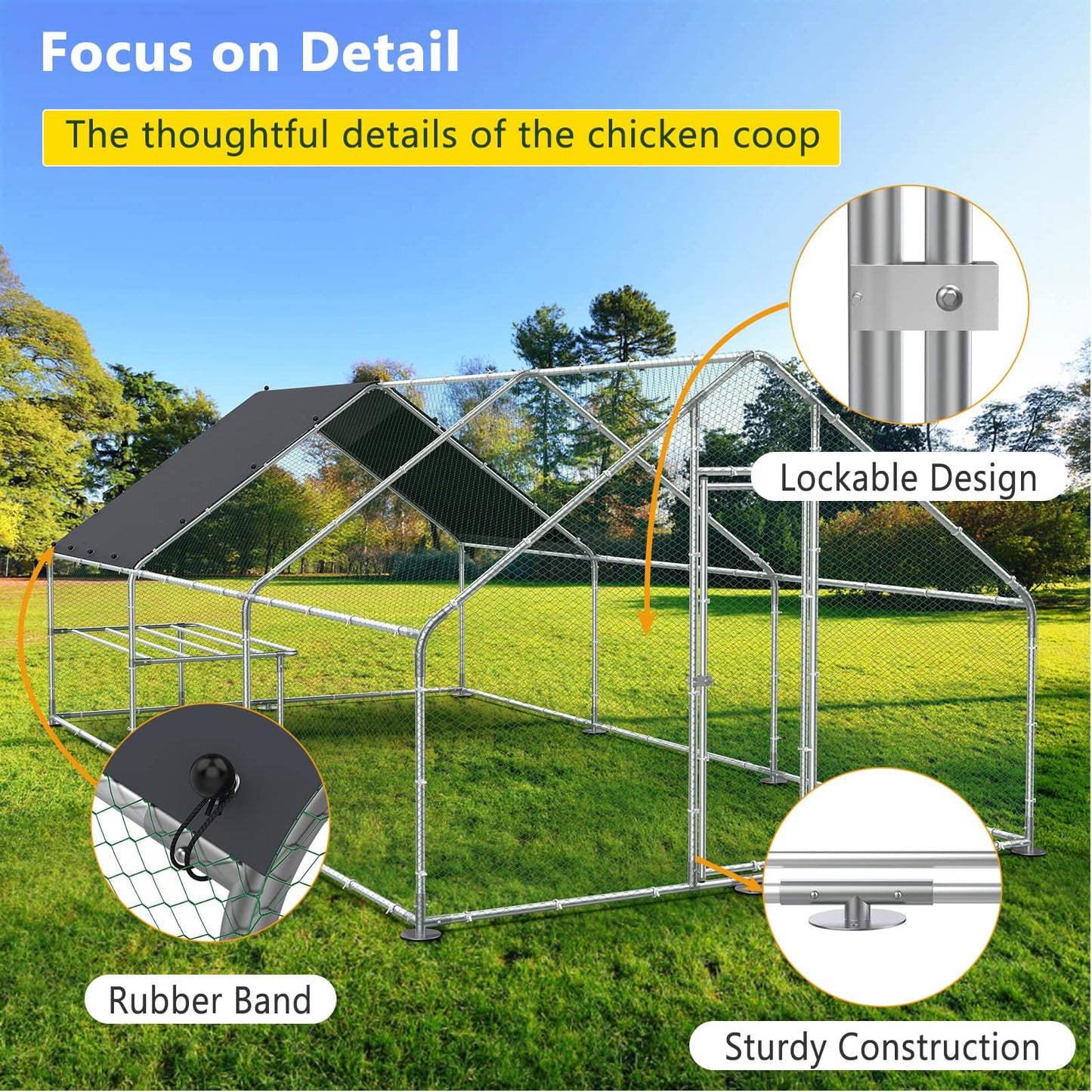 9.8' X 19.7' X 6.6' Walk In Chicken Run Coop, Galvanized Metal Chicken Kennel Poultry Cage, Outdoor Backyard Farm Covered Chicken Cage for Rabbits Ducks Cats