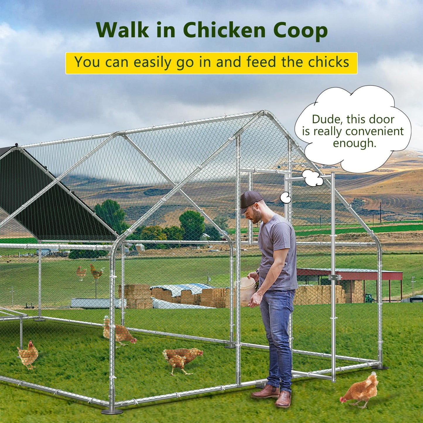 9.8' X 19.7' X 6.6' Walk In Chicken Run Coop, Galvanized Metal Chicken Kennel Poultry Cage, Outdoor Backyard Farm Covered Chicken Cage for Rabbits Ducks Cats