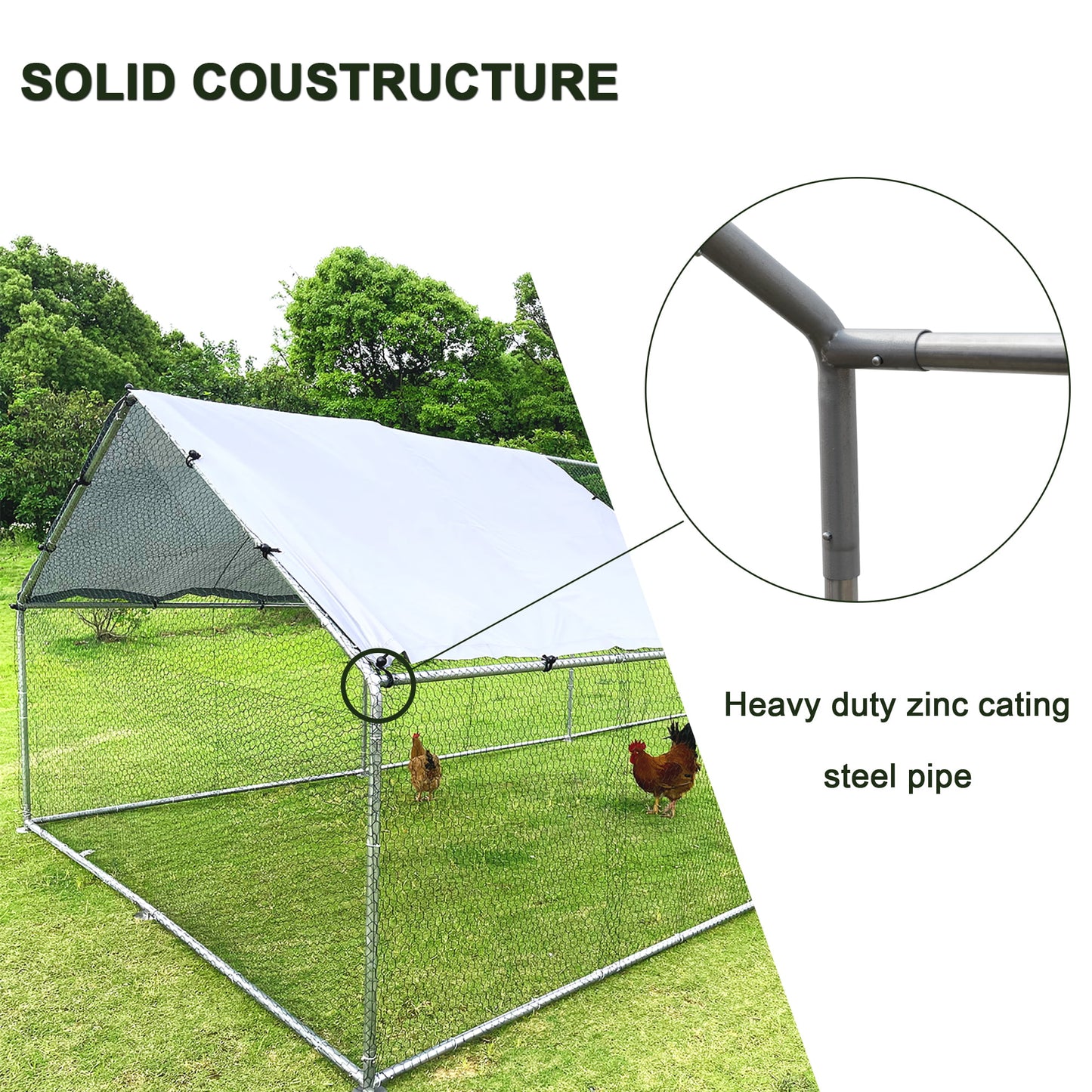 Outdoor Chicken Cages and Pens 10 X 13 ft, Large Metal Chicken Coop for 6-8 Chickens