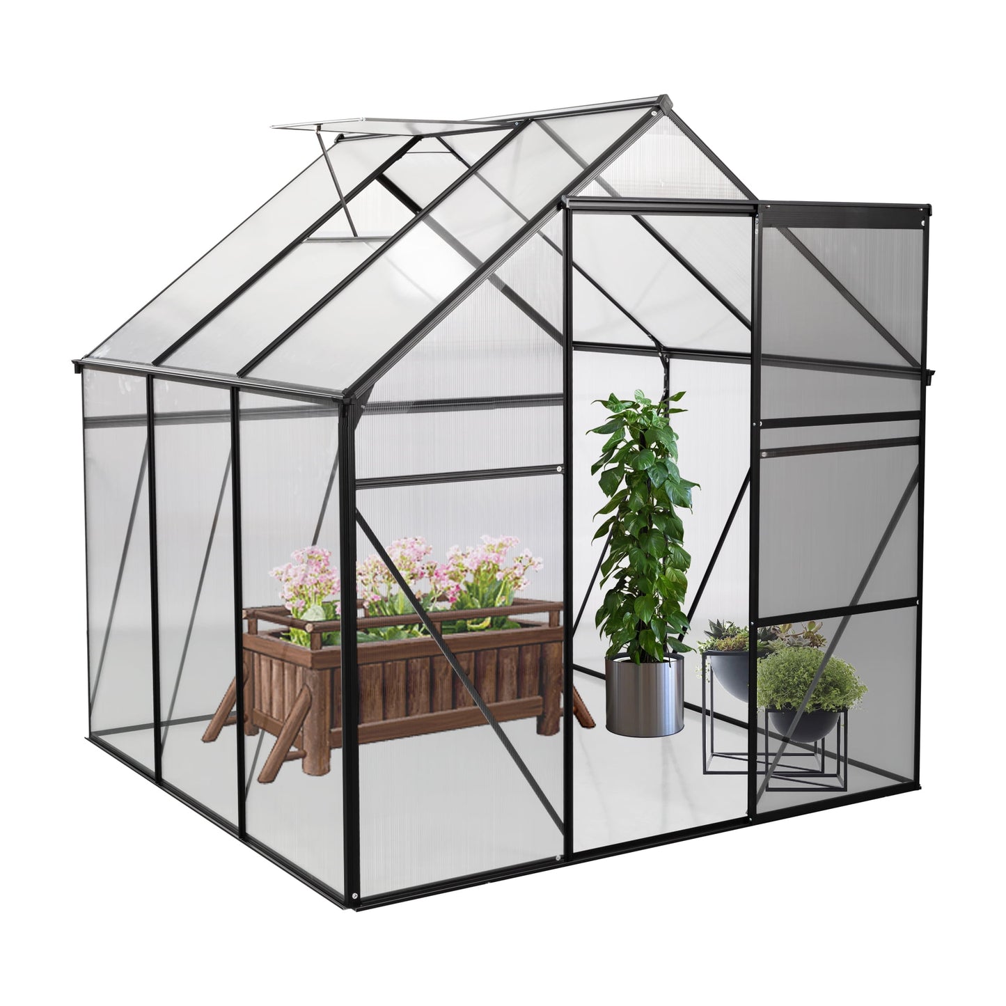 Greenhouse for Outdoors, 6.2' x 6.2' x 6.6' Aluminum Greenhouse with Window, Sliding Door