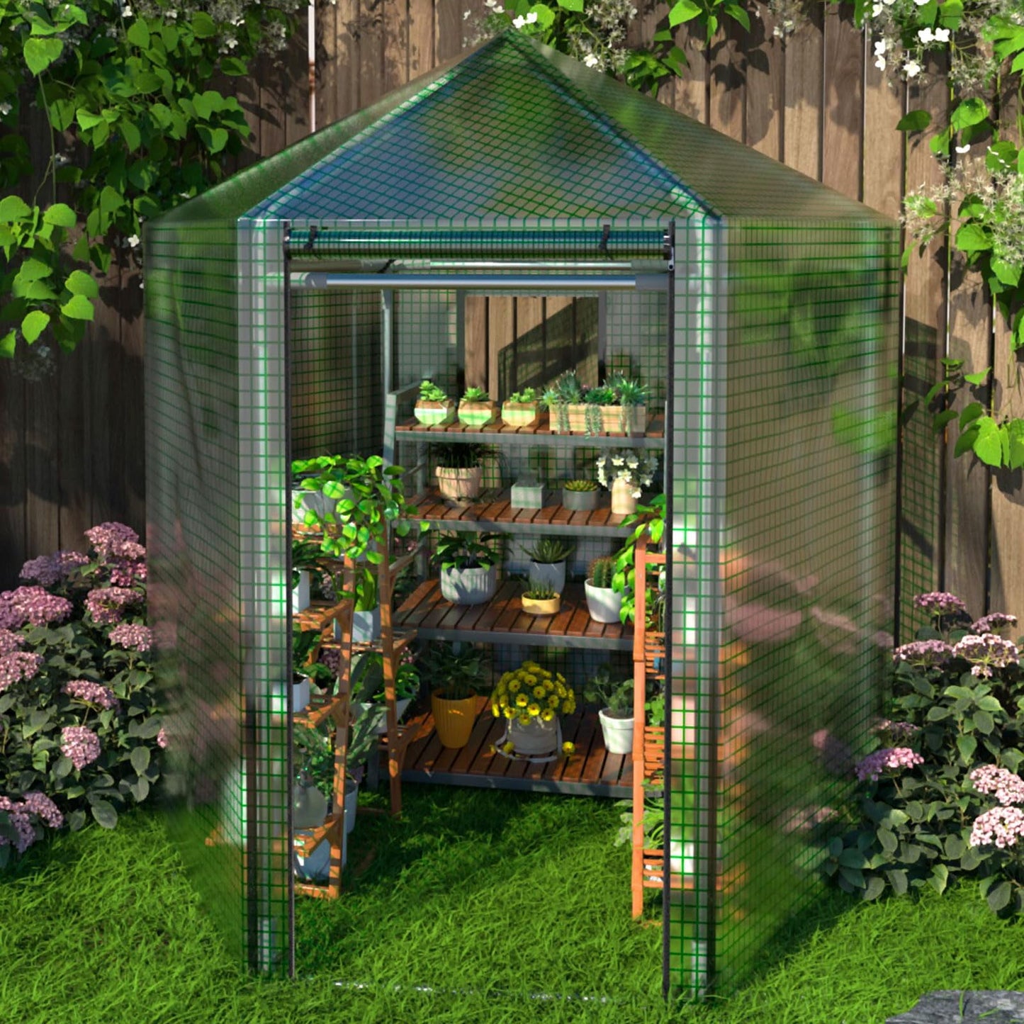 7' x 7' x 7.3' Walk-in Greenhouse for outdoors, Hexagonal Heavy-Duty Metal Frame Greenhouse with 160g PE Cover