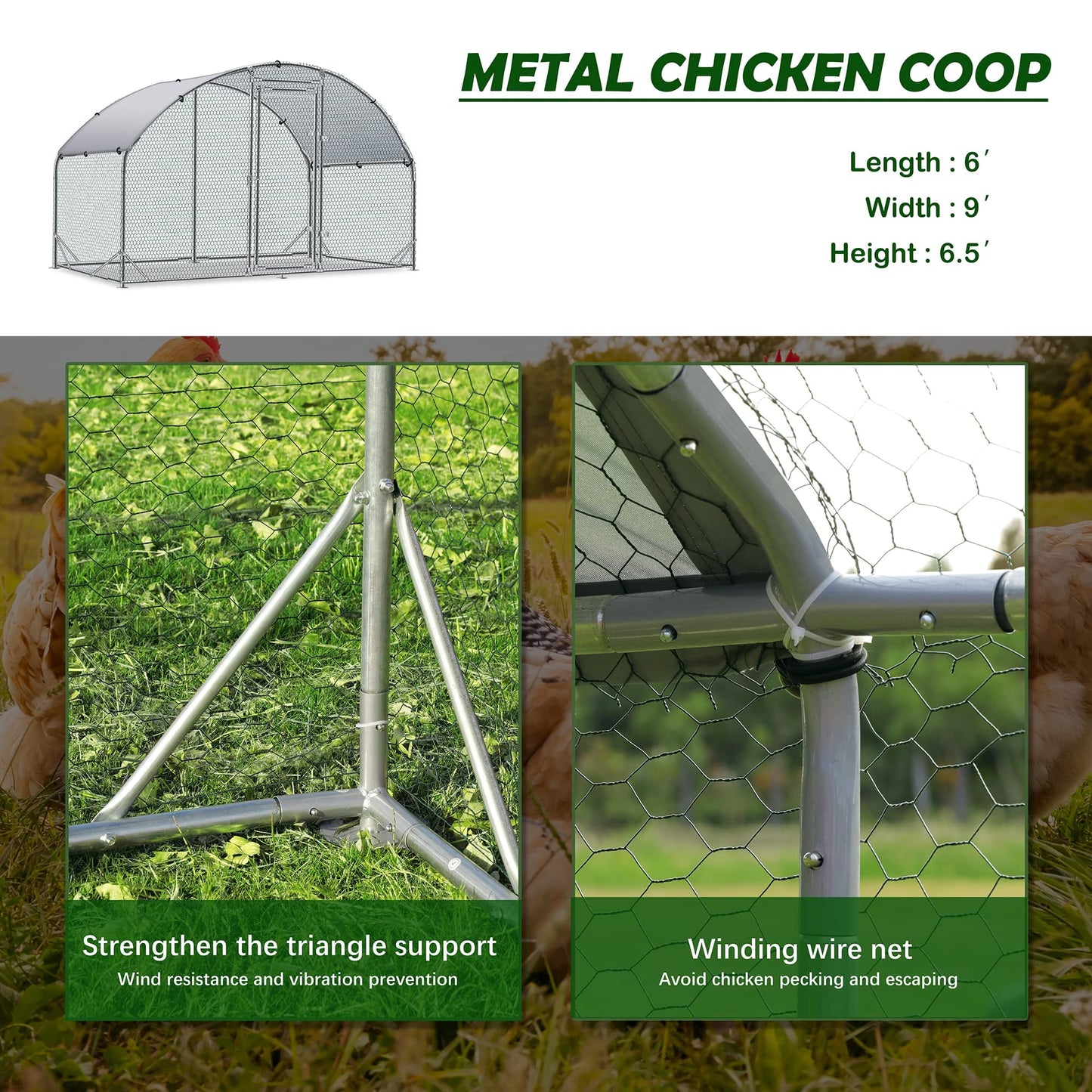 Outdoor Chicken Cages and Pens 9.2'W x 9.2'L x 6.5'H, Large Metal Chicken Coop, Duck Coop House Poultry Enclosure Rabbits Habitat Kennel with Waterproof and Anti-Ultraviolet Cover