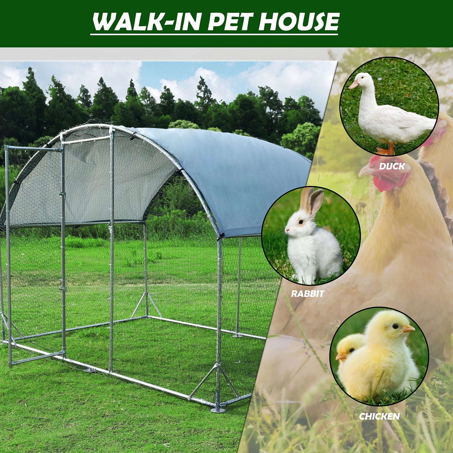 Outdoor Chicken Cages and Pens 9.2'W x 9.2'L x 6.5'H, Large Metal Chicken Coop, Duck Coop House Poultry Enclosure Rabbits Habitat Kennel with Waterproof and Anti-Ultraviolet Cover