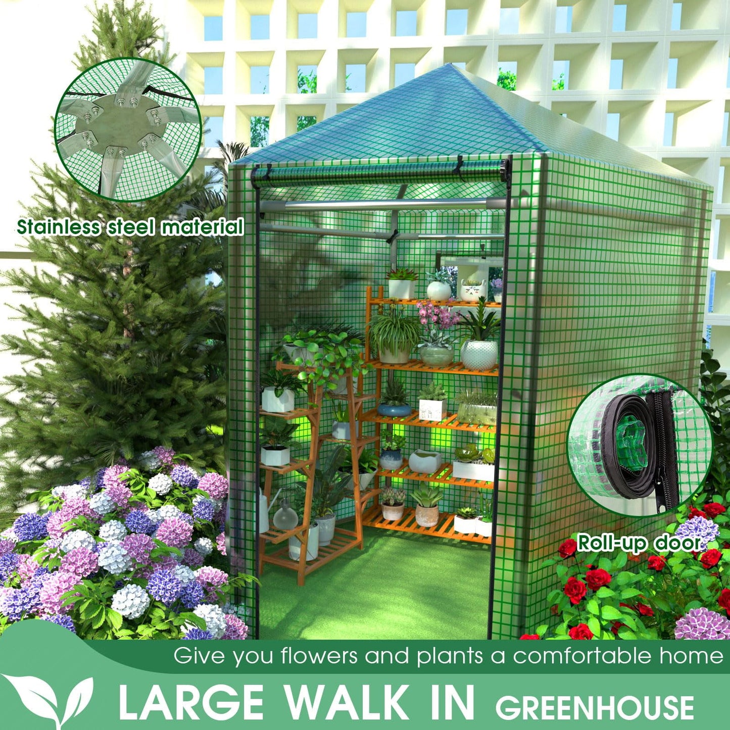 7' x 7' x 7.3' Walk-in Greenhouse for outdoors, Hexagonal Heavy-Duty Metal Frame Greenhouse with 160g PE Cover