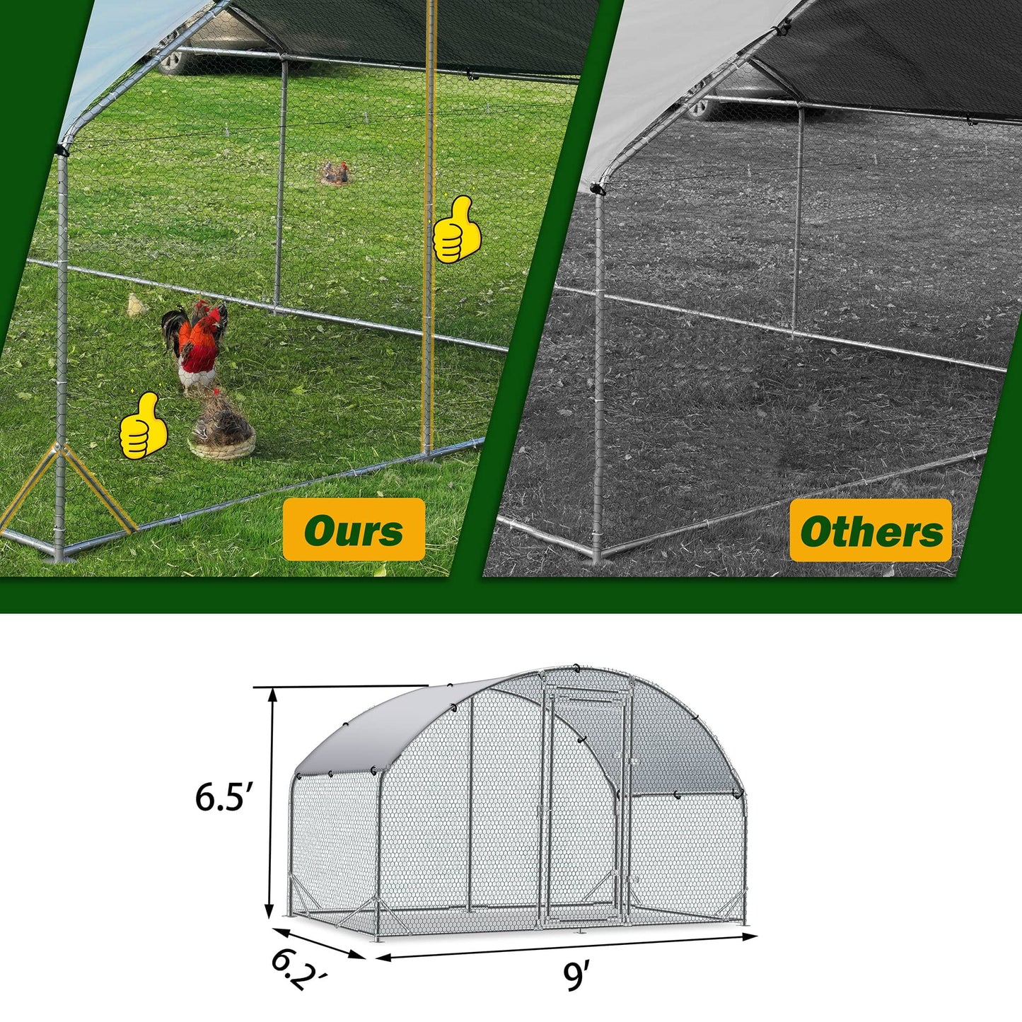 Outdoor Chicken Cages and Pens 9.2'W x 9.2'L x 6.5'H, Large Metal Chicken Coop, Duck Coop House Poultry Enclosure Rabbits Habitat Kennel with Waterproof and Anti-Ultraviolet Cover