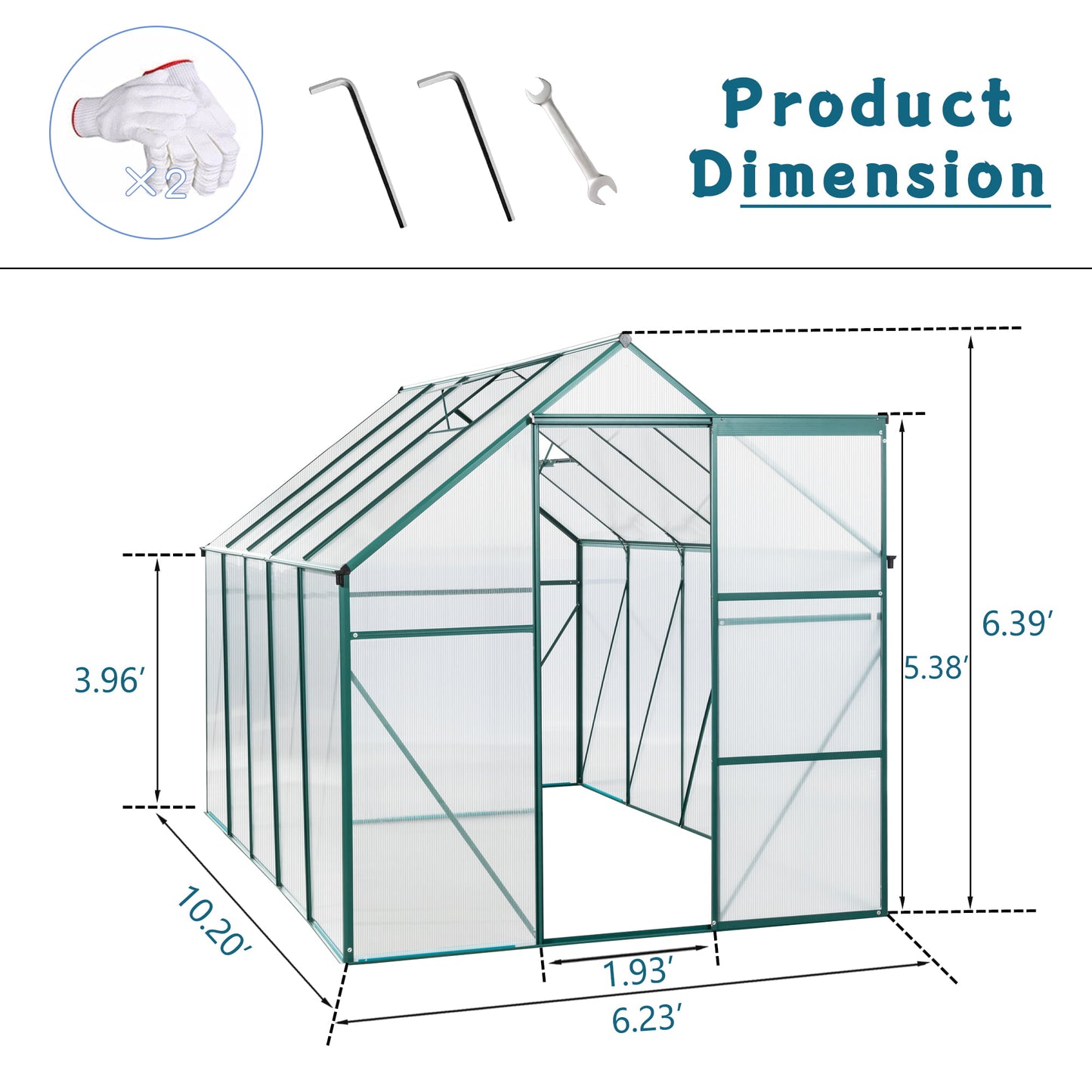 Outdoor Polycarbonate Greenhouse, Walk in Greenhouse with Sliding Door and Rain Gutter, 8' x 6' x 6.8', DT45