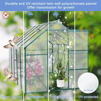 Outdoor Polycarbonate Greenhouse, Walk in Greenhouse with Sliding Door and Rain Gutter, 8' x 6' x 6.8', DT45