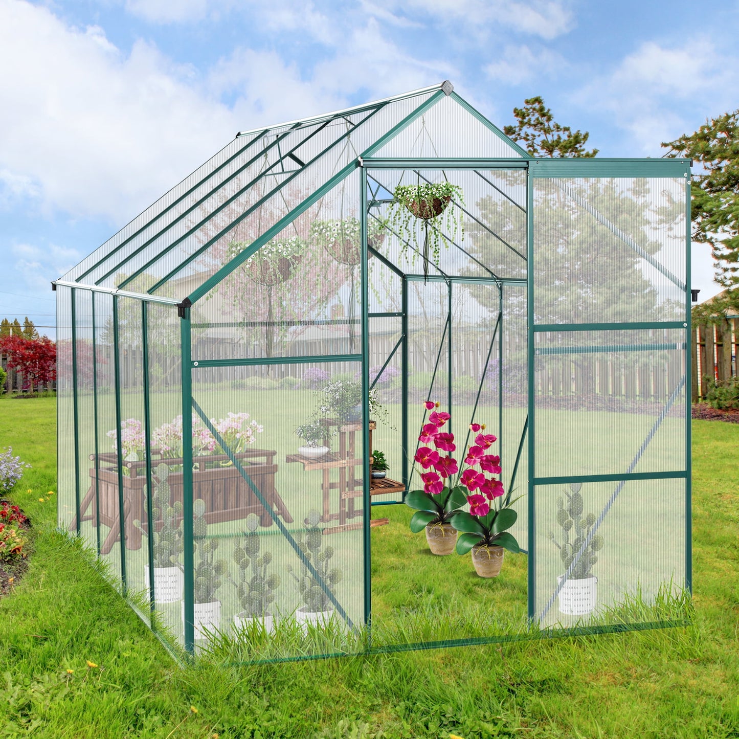 Greenhouse for Outdoors, 6.2' x 6.2' x 6.6' Aluminum Greenhouse with Window, Sliding Door