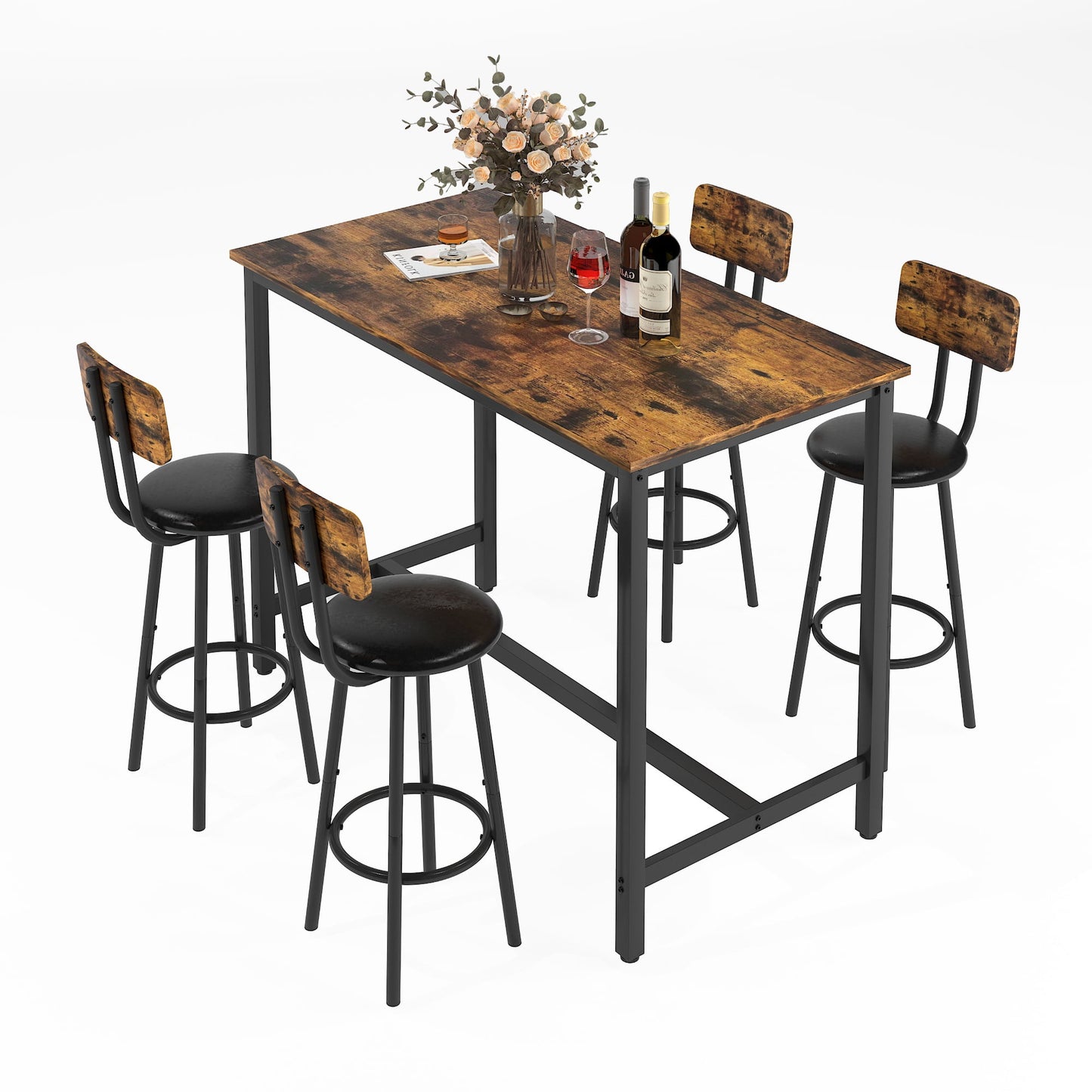 Kitchen Table and Chairs for 4, Wooden Dining Table Set, Breakfast Nook Corner Dining Set, Contemporary High Counter Dining Table Set for Bar Pub Bistro Kitchen Restaurant,