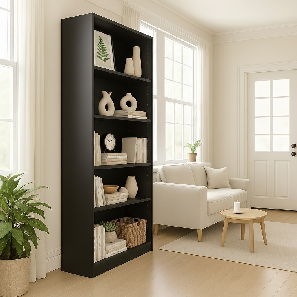 SESSLIFE 5 Tier Bookshelf Storage Cabinet, Tall Open Shelves with Anti Tip Safety Design, for Living Room, Home Office, Bedroom or Hallway, White