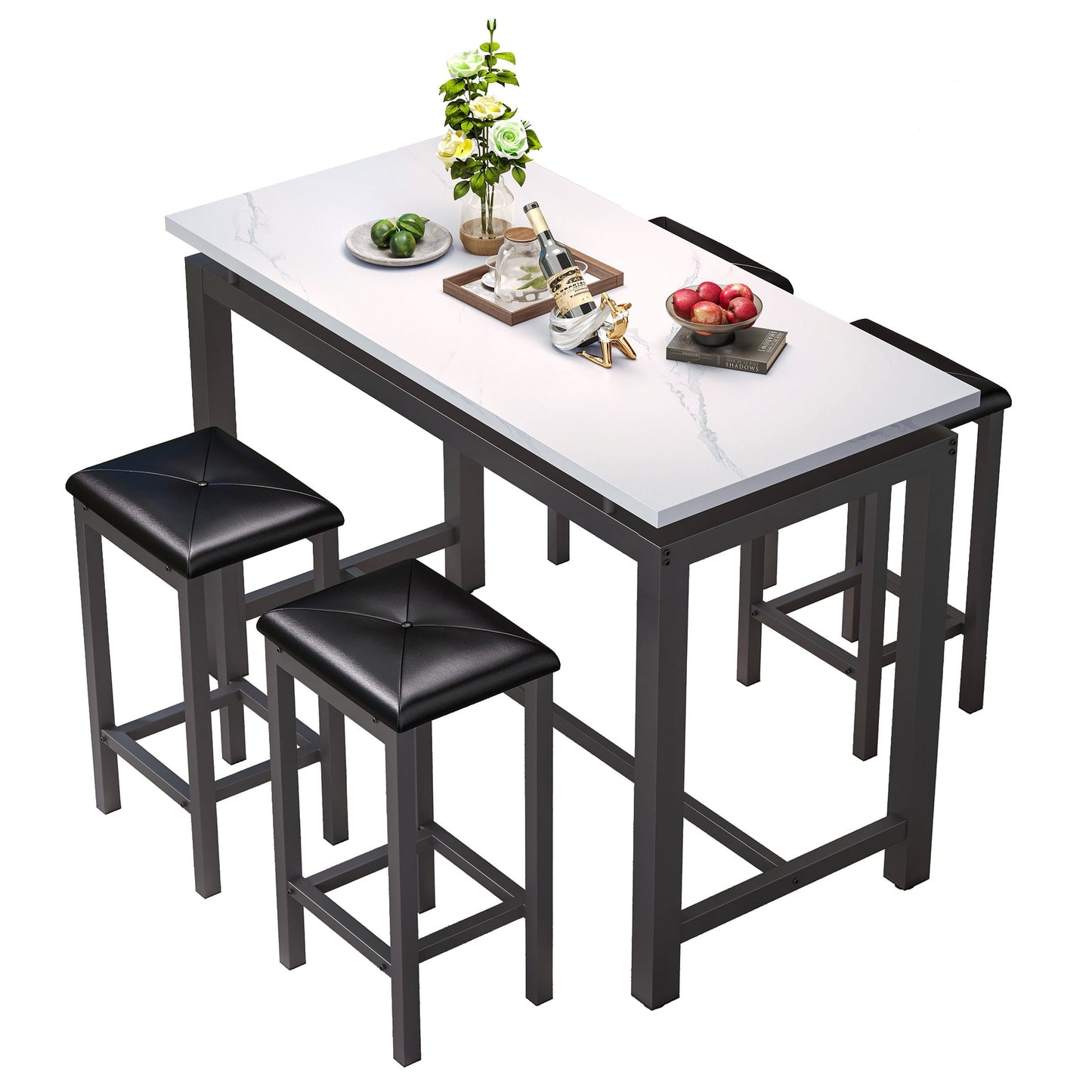 Counter High Dining Table Set for 4, Modern High Top Kitchen Table Set, Breakfast Nook Corner Dining Set, Bistro Table Set for Bar Pub Bistro Kitchen Restaurant