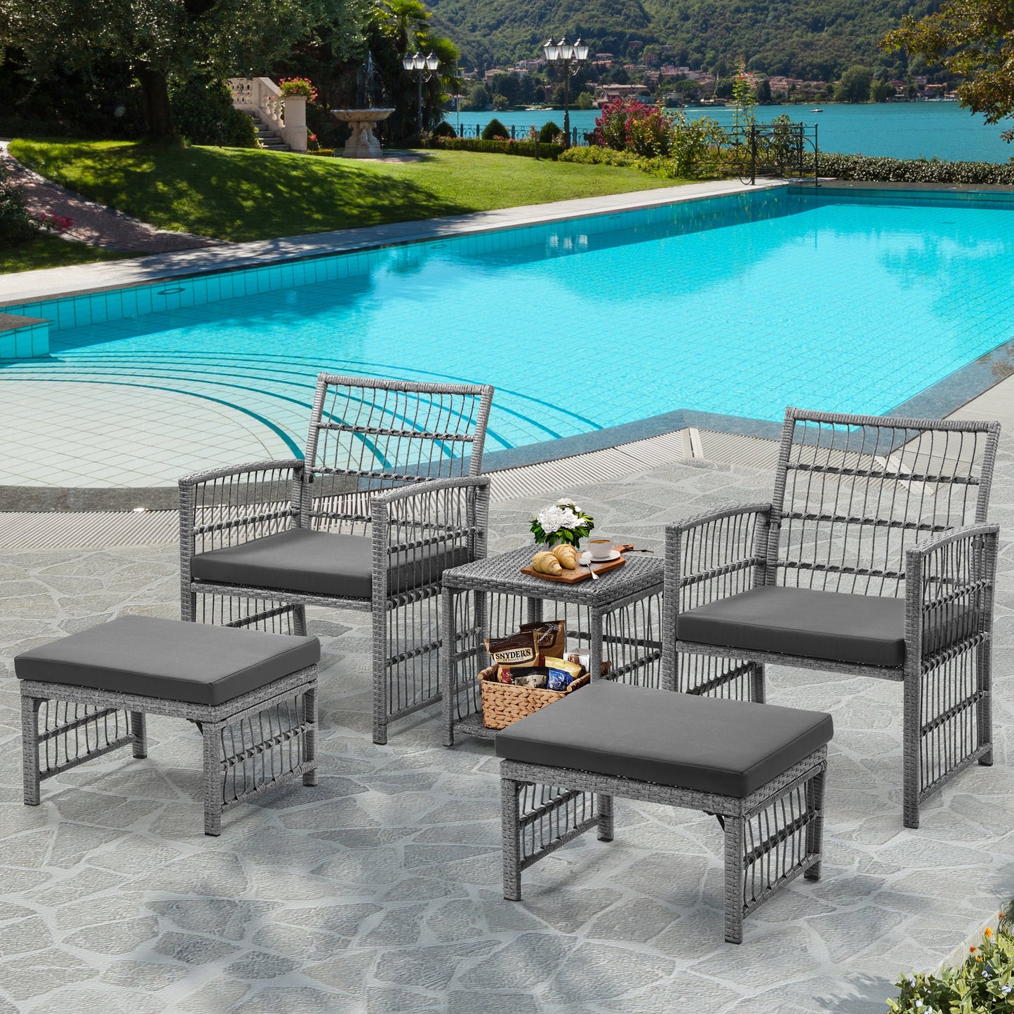 4 Pieces Wicker Patio Conversation Sets, Outdoor Wicker Chairs Set Seating Set with Soft Cushions and Coffee Table, Outdoor Sectional Sofa Furniture for Deck Balcony Backyard