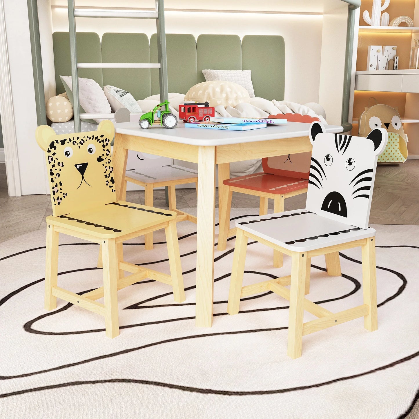 Sesslife Kids Table and Chairs Set, 3 Pieces Kids Square Table with 2 Chairs, Modern Wood Toddler Table and Chair Set, Sturdy Kids Play Table for Playroom Bedroom Kids Room, White