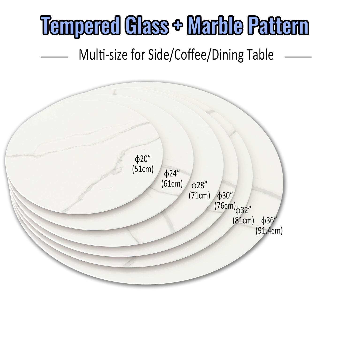 SESSLIFE 30" Round Tempered Glass Table Top with Marble Design, Premium Strong Load Bearing, Heat Resistant Glass Table Top Replacement for Dining Table, Coffee Table, Patio