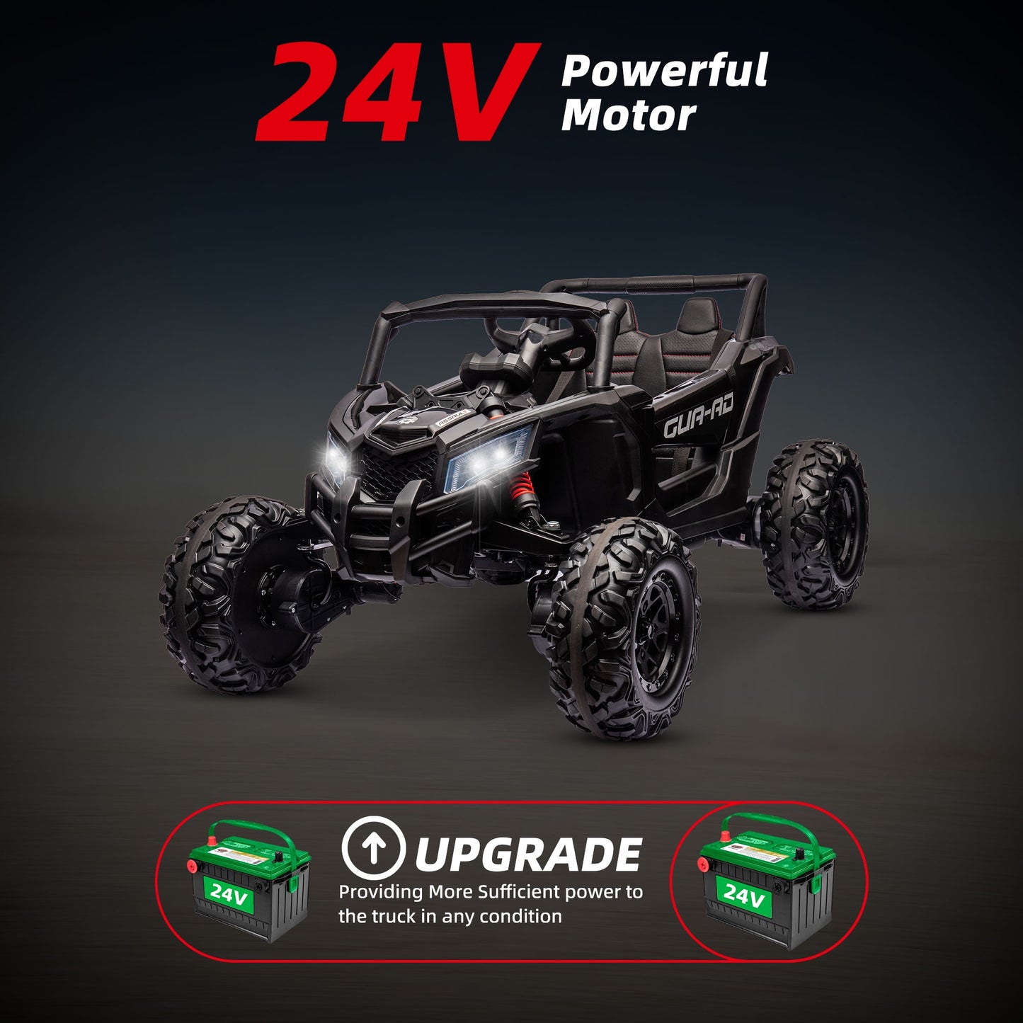 24V Ride on UTV for Kids, Battery Powered Ride on Car with Parental Remote control, Music Player, 4 Wheel Shock Spring, 3 Point Safety Belt, Ride on Toy for Boys and Girls 3 4 5 6 Years Olds, Black