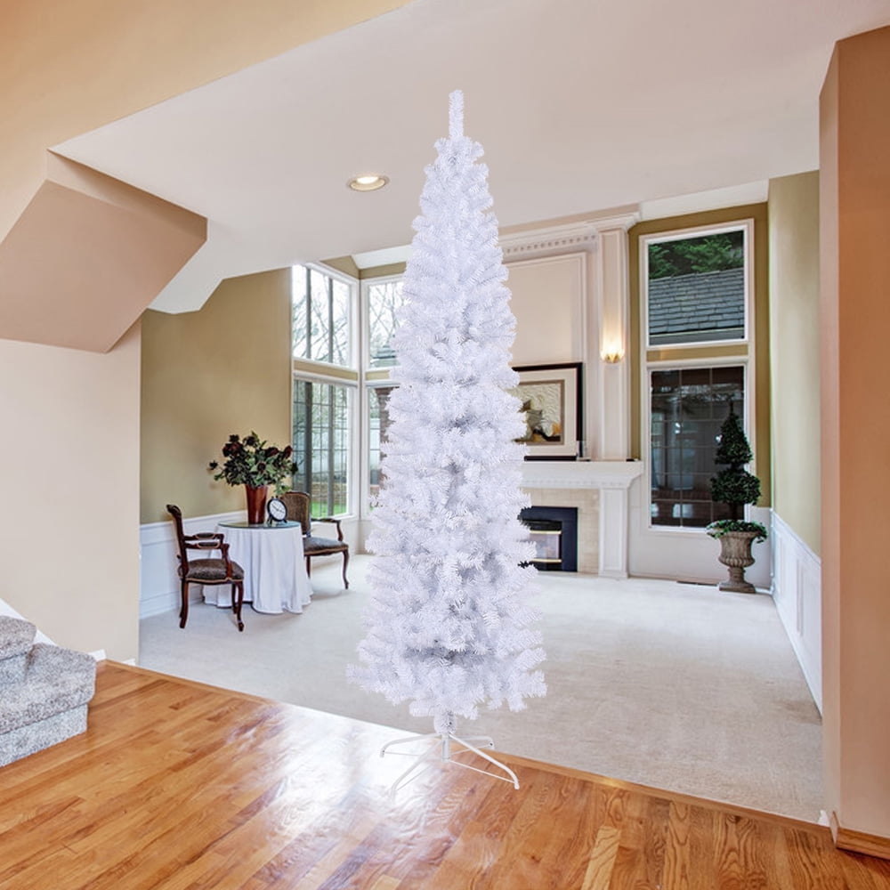 SESSLIFE 7.5 Ft White Pencil Artificial Christmas Tree, Fade Xmas Tree w/900 Tips and Foldable Metal Stand, Outdoor Indoor Christmas Decoration Tree for Xmas Holiday Home Party Office, White, X1334