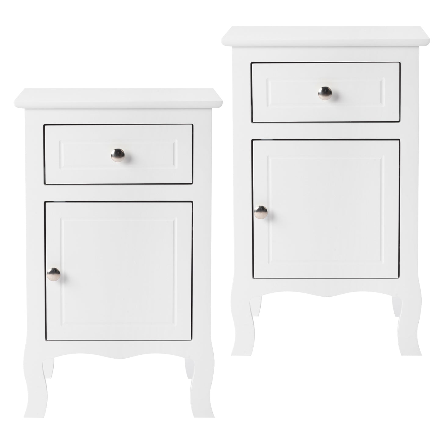 Sesslife Nightstand w/Solid Wood Feet, Modern End Table w/Drawer and Cabinet, Easy Assembly Sofa Side Table, Widely-Match Bedside Table for Bedroom Living Room, Office, White