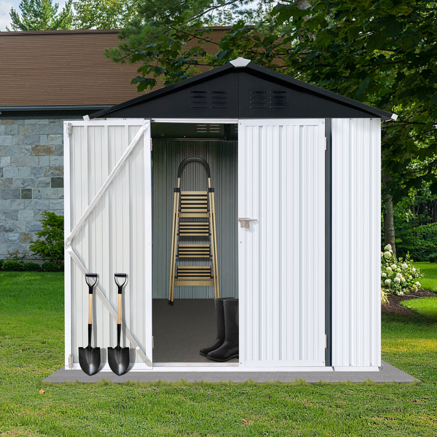 6 x 4 FT Sheds and Outdoor Storage, Metal Storage Shed with Single Lockable Door for Lawnmower, Garden Tools, Bike and Garbage Can, Black Outdoor Storage Cabinet