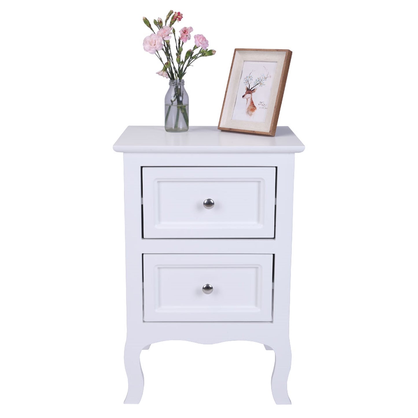 SESSLIFE Nightstand 2 Drawers End Table Storage Wood Cabinet Bedroom Accent Side Table (White)
