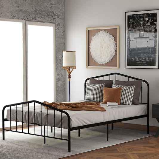 Twin Size Bed with Victorian Headboard and Footboard, SESSLIFE Metal Platform Bed Frame with Slats Support and 6 Legs, No Box Spring Needed Twin Bed Frame for Kids Adults Bedroom, Black, X2643