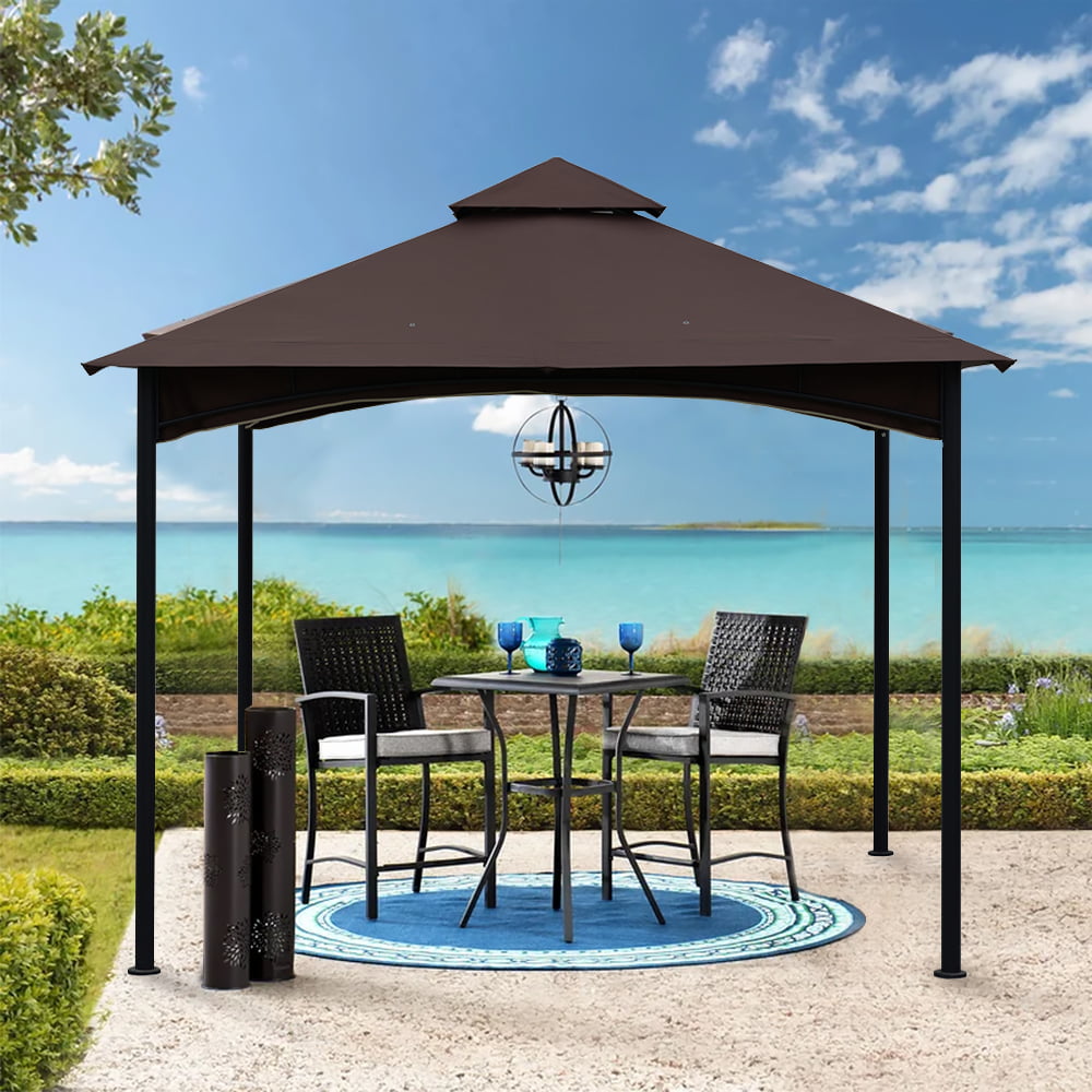 11' X 11' Square Canopy Gazebo for Patio Backyard, Sesslife Outdoor Gazebo with 2-tier Roof, Heavy Duty Steel Frame, Drain Holes, Brown Polyester Canopy Shelter