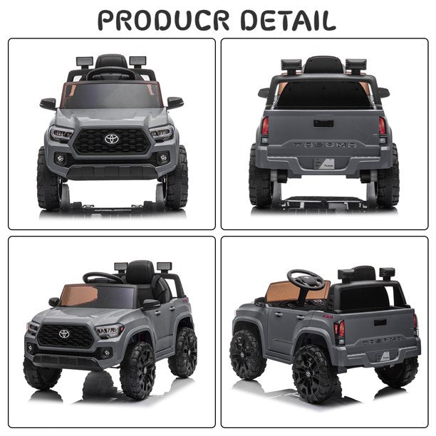 Official Licensed Toyota Tacoma Powered Ride-on with Remote, 12V Ride on Car for 2-4 Years Old, Kids Ride on Toys with MP3 Player, Radio, Lights, Gray Electric Ride on Vehicle for Boys