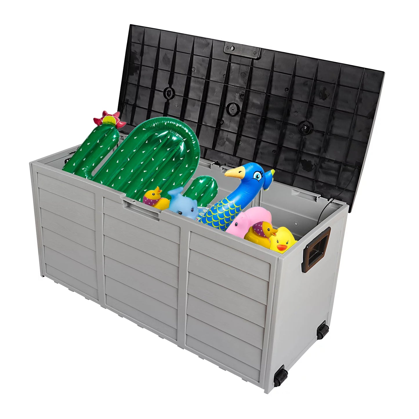 Sesslife Outdoor Storage Box, 51 Gallon Gray PP Plastic Waterproof Deck Storage Box Bench, Indoor/Outdoor Storage Bin Container for Patio Cushions, Garden Tools and Pool Toys