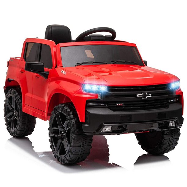 Chevrolet Silverado Kids Ride on Car, 12V Ride on Toy with Remote Control, 4 Wheels Suspension, Safety Belt, Electric Car with MP3 Player, LED Lights, Red, X437