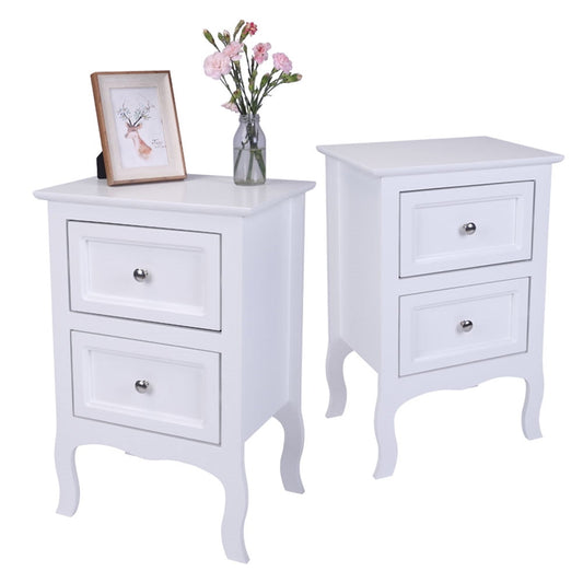 White Nightstand with Drawers, Sesslife Country Style Two-Tier Bedside Table Set of 2, Wood End Table for Living Room Bedroom, X3108