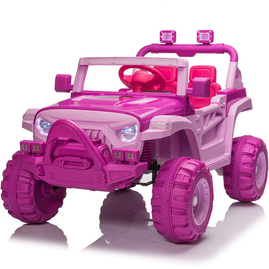 SESSLIFE Ride on Cars for Kids 3-5, 12V Ride on Toy with Remote Control, Four Wheels Ride on Truck w/Lights, MP3 Player, Suspension, Electric Car for Girls Christmas Gift, Pink Purple, X1719