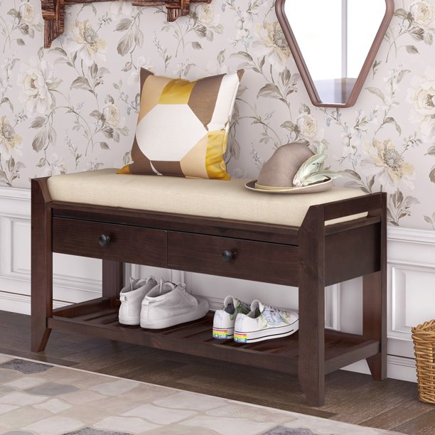 Shoe Bench with Shelf for Entryway Hallway Living Room, 01