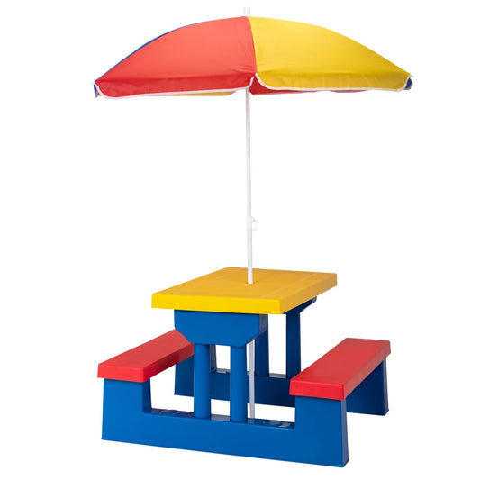 Picnic Table and Chair Set for Kids 2-4 Years Olds, SESSLIFE Kids Picnic Table with Umbrella, Outdoor Indoor Play Table Bench with 4 Seats for Garden Patio Yard, Multiple Color, X2999