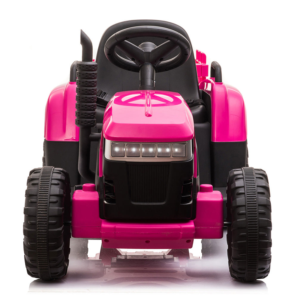 12V Kids Ride on Tractor with Trailer, Sesslife Battery Powered Ride on Car w/ Music, USB, LED Light, Horn, Electric Ride on Toy for 3-5 Ages, Outdoor Kid Pickup Truck for Girl Birthday Gift