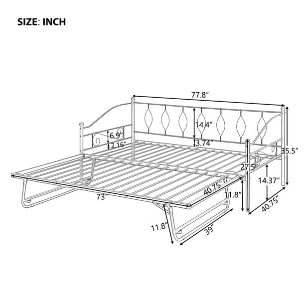 Twin Daybed with Trundle, SESSLIFE Metal Daybed Frame with Pop Up Trundle, No Box Spring Needed, Twin Size Sofa Bed with Steel Slats Support for Living Room Office, Black, X2705