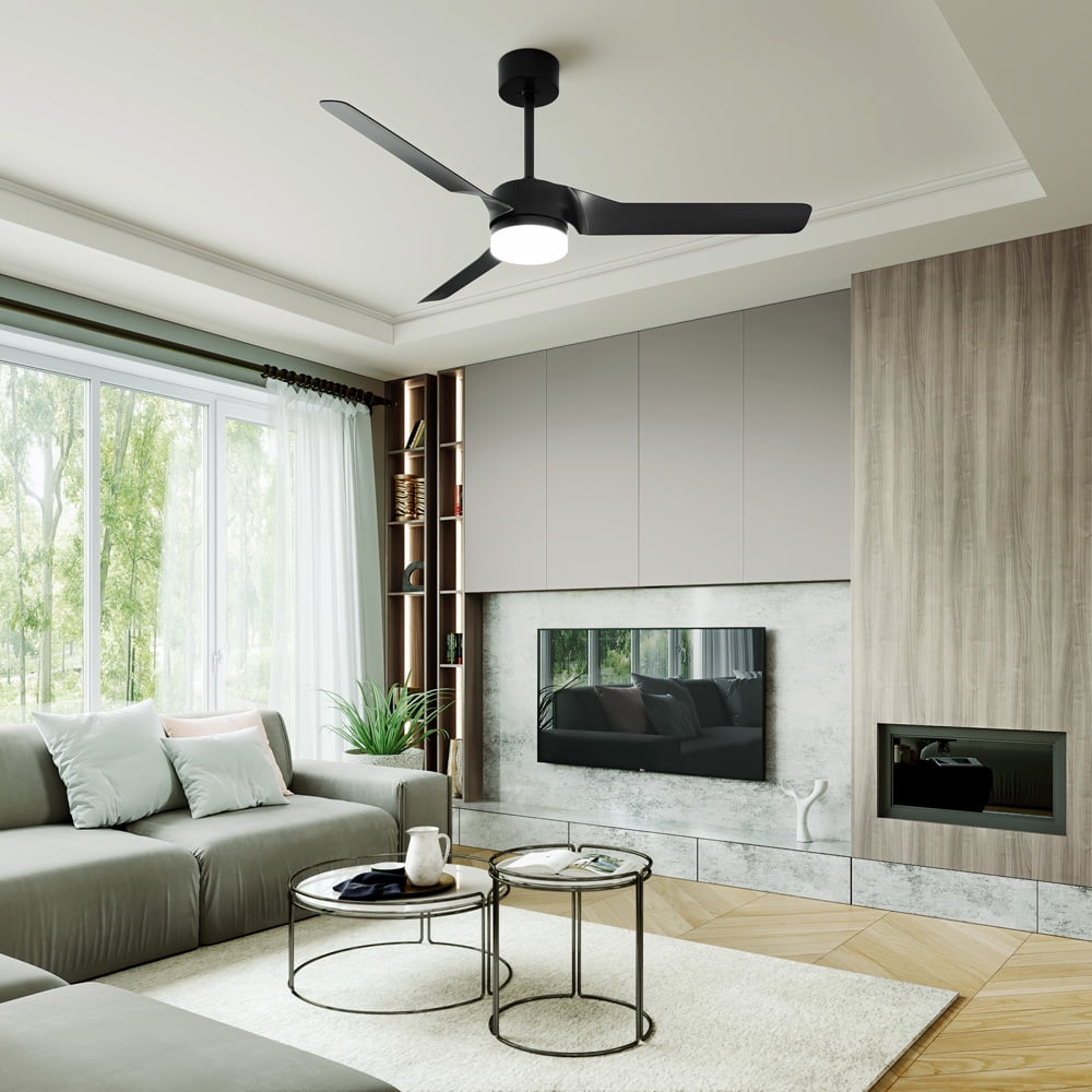 Ceiling Fans with Lights, Sesslife 52 Inch Ceiling Fans with Remote Control, DC Moter, Reversible, Indoor Ceiling Fan with 3 Blades, Modern Black Ceiling Fan for Bedroom Living Room Dining Room