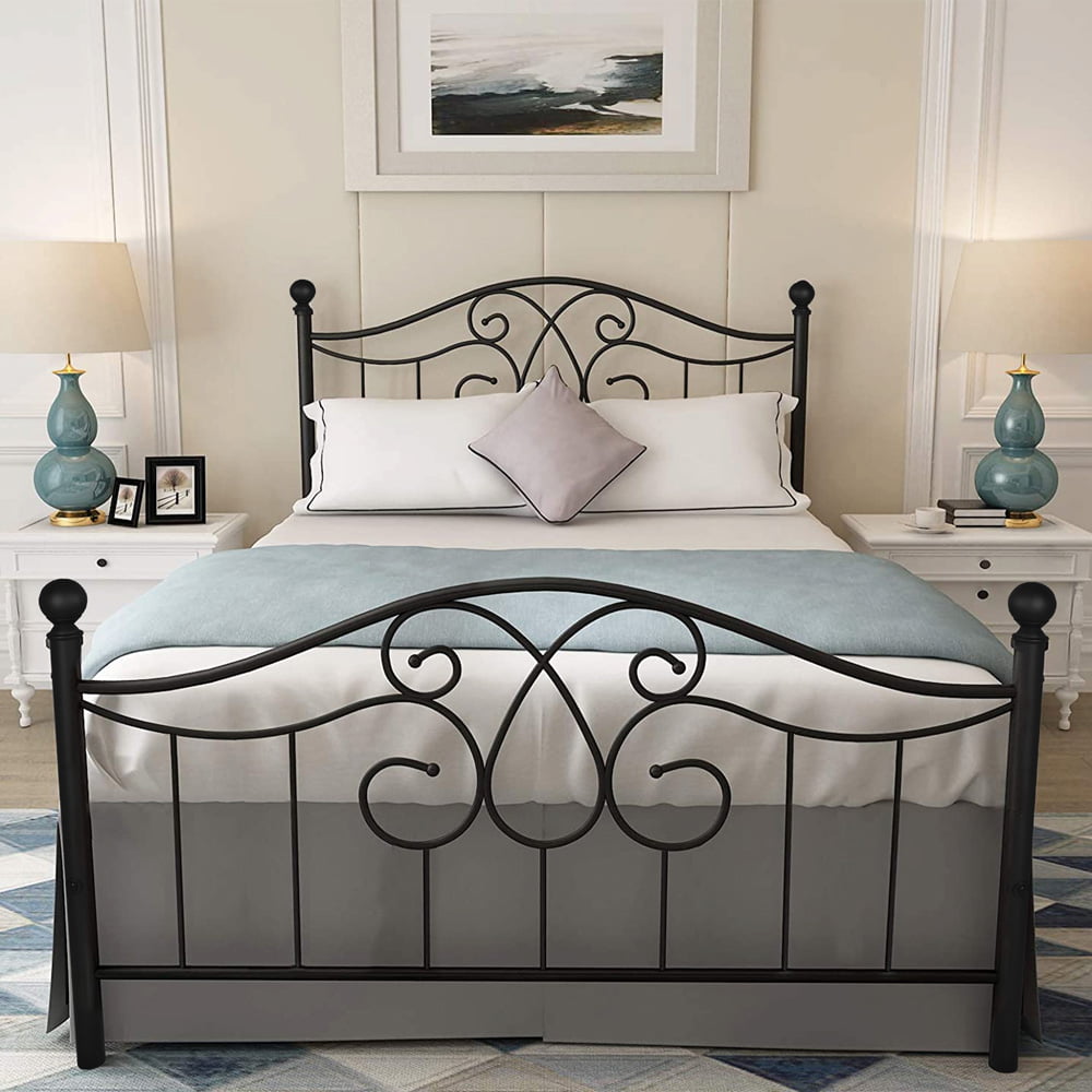 SESSLIFE Queen Platform Bed Frames, Metal Bed Frame with Steel Slats, No Box Spring Needed, Queen Bed Frame with Headboard and Mattress Foundation, Queen Size Beds for Kids Teens Adults, Black, X2266