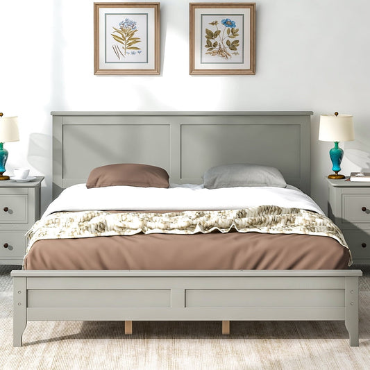 SESSLIFE Queen Bed Frames, Gray Queen Platform Bed with Headboard and Footboard, Wood Queen Bed with 10 Wooden Slats, No Box Spring Needed, Modern Bedroom Furniture for Kids Teens Adults