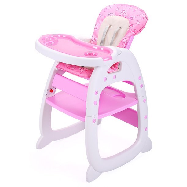 Convertible Baby High Chairs, SESSLIFE Multifunctional Feeding High Chair for Babies Toddlers 6 Month-6 Years, Kids Booster Seat w/ Removable Tray & Cushion, Safety Belt, Adjustable Back, Pink, X2297