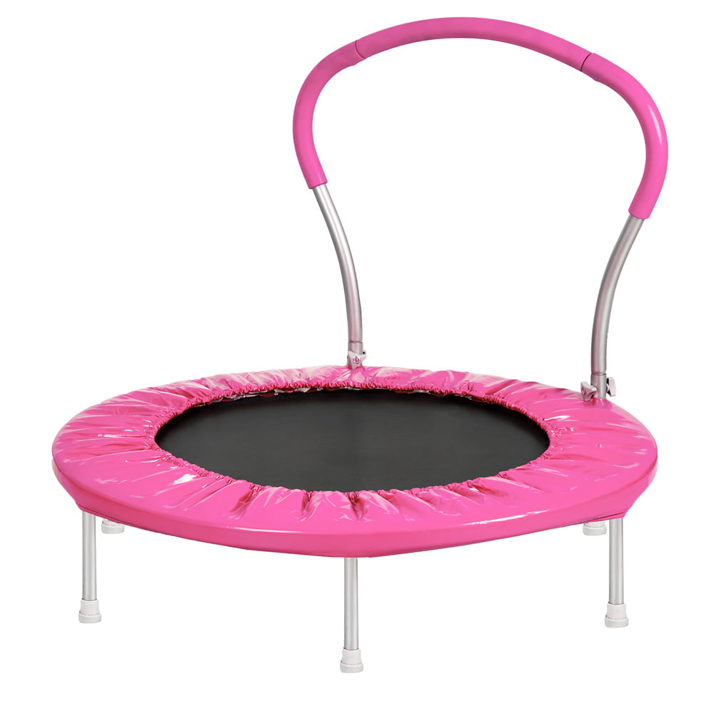 36 Inches Trampoline for Kids, SESSLIFE Mini Trampoline with Handle and Safety Cover, Outdoor Indoor Trampoline with 220 LBS Capacity, Heavy Duty Metal Frame Round Toddler Trampoline, Pink, X1211