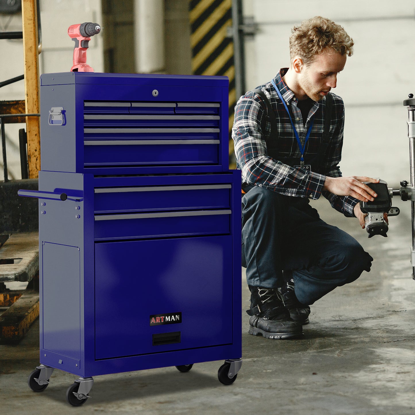 Rolling Tool Box with Wheels and 8 Drawers, High Capacity Rolling Tool Chest with Large Storage Cabinet