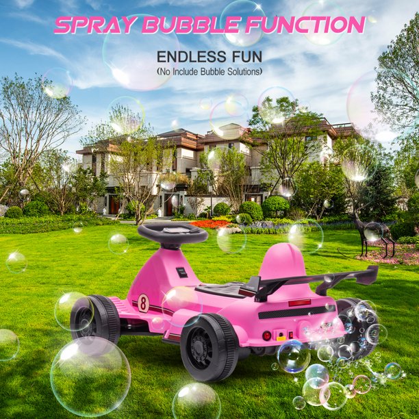 Powered Go Kart for Boy Girl with Bubble Function, Sesslife 6V Electric Pedal Go Kart with LED Light, Horn, Ride on Toys for Outdoor Indoor, Go Kart for Ages 2 Years and Older, Pink