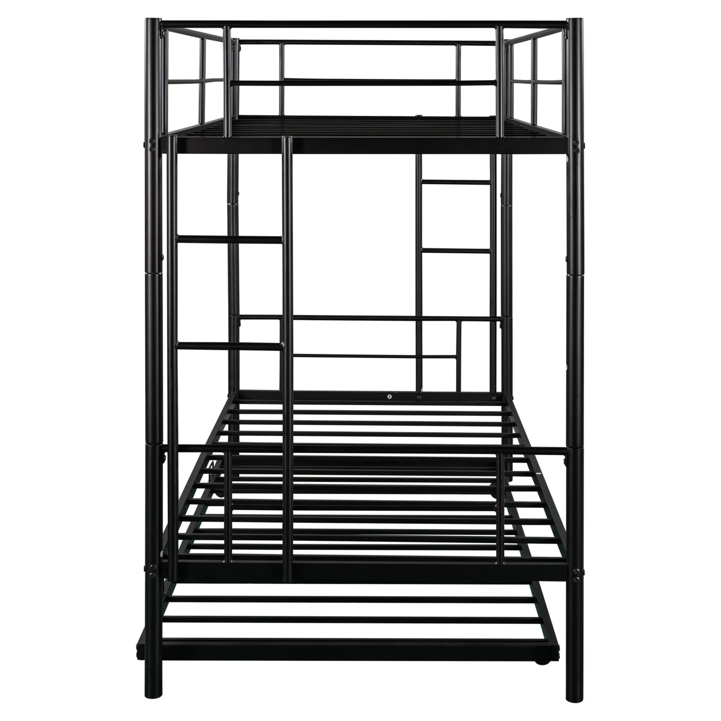 Twin Over Twin Bunk Bed, Metal Bunk Bed for Kids with Trundle, Ladder and Safety Rail, DT15